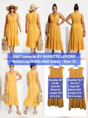 NWT Nanette BY NANETTE LEPORE Buttercup Ruffle Midi Dress Size 12
